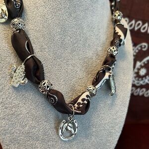 Brown Silky Bandana Boho Charm Necklace